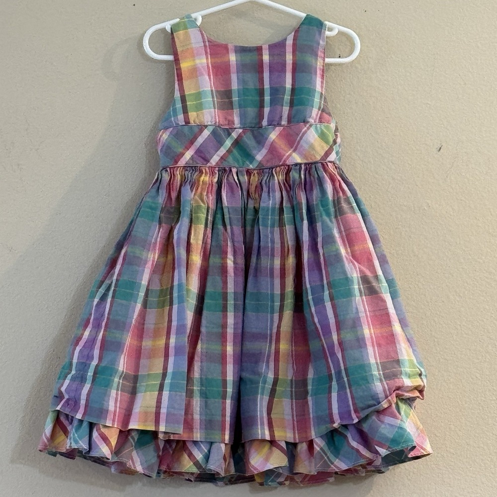 Ralph Lauren Girls Madras Plaid Party Dress Tiered‎ Ruffle Cotton Sz 5